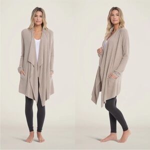 Barefoot Dreams Cozy Chic Lite Island Wrap Draped Cardigan in Taupe, Size S/M